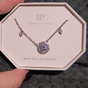 Cushion Halo Pendant Necklace in Silver with Sparkling Center